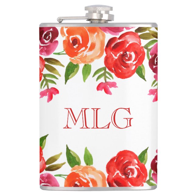 Flasques Fleurs roses rouges orange et Feuilles chic Girly (Devant)