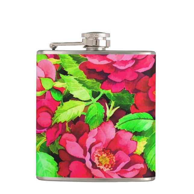 Flasques Fleurs rouges Peinture Feuille verte (Devant)