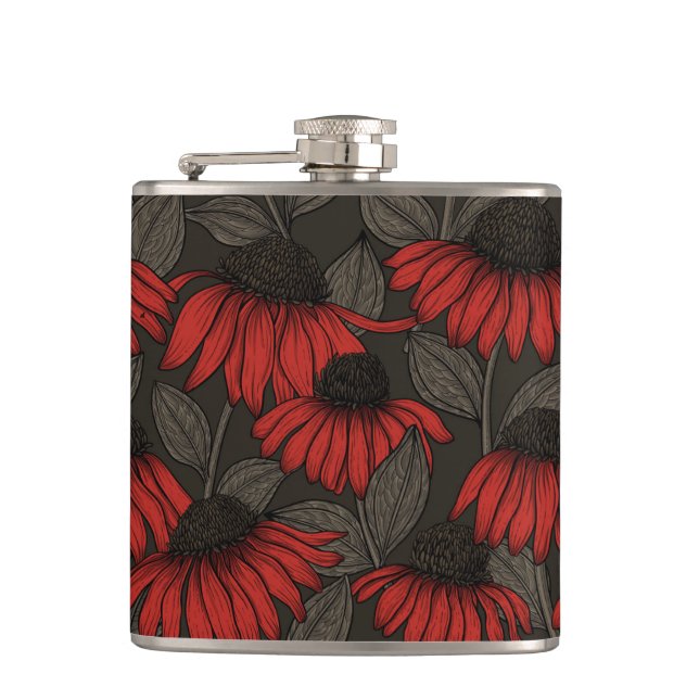 Flasques Fleurs rouges sur marron (Devant)
