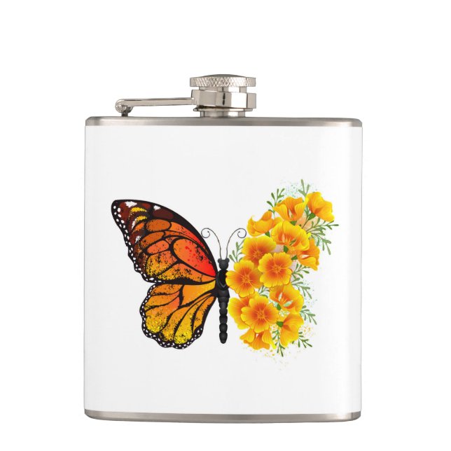 Flasques Flower Butterfly with Yellow California Poppy (Devant)