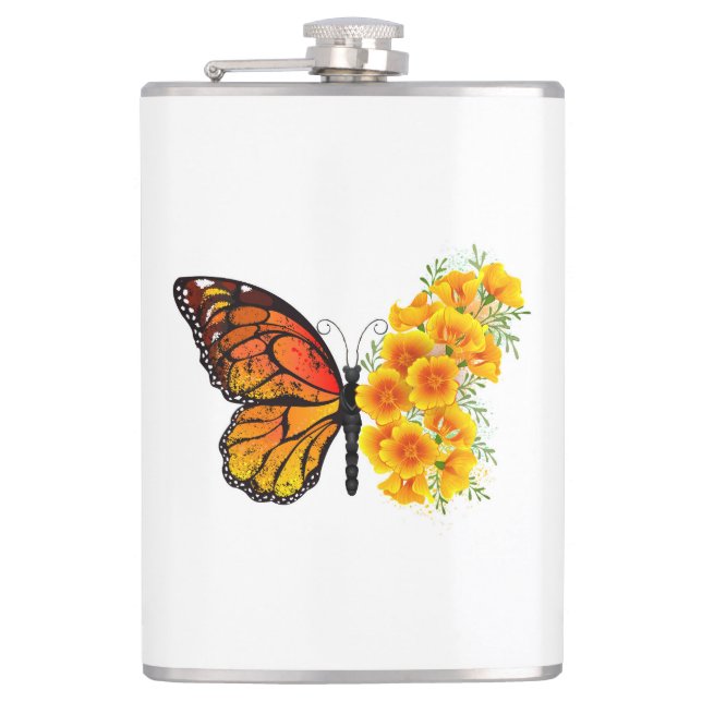 Flasques Flower Butterfly with Yellow California Poppy (Devant)