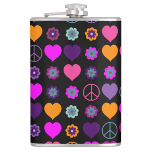 Flasques Flower Power Heart Peace Motif + votre backgr.