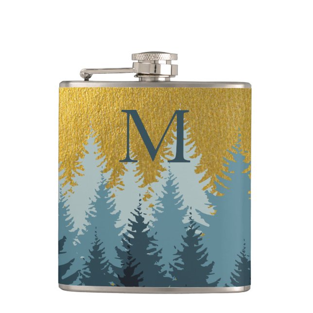 Flasques Forêt Arbres Golden Paysage Baby Monogramme (Devant)