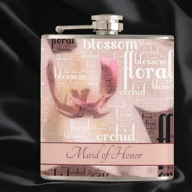 Flasques Foyer d'honneur Rose d'or orchidée Floral (flask front with template text)