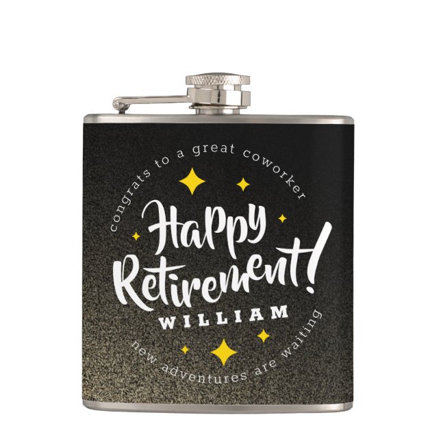 Flasques Fun Gold Glitter Stars Retirement New Adventures (Devant)