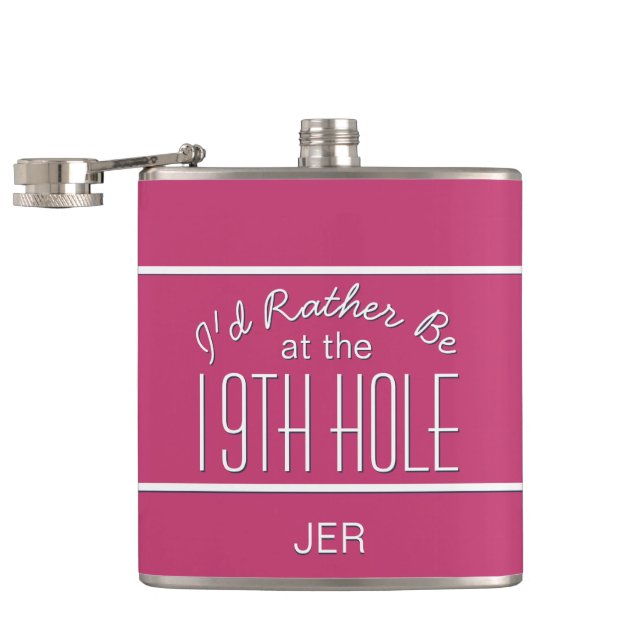 Flasques Funny Golfer 19th Trou Monogrammed Rose Girly (Ouvert)