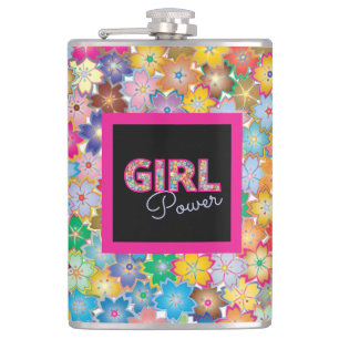 Flasques Girl Power   Fille rose belles femmes Fleurs sauva