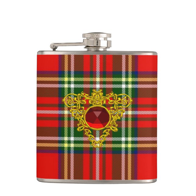 FLASQUES GOLD CELTIC COEUR AVEC ROUGE RUBY SUR LE TARTAN ÉC (Devant)