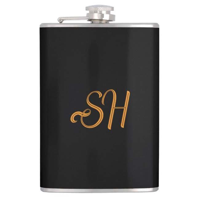 Flasques Gold script custom initials black (Devant)