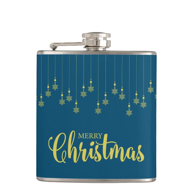 Flasques Golden Snowflakes with  Christmas Quote in Blue (Devant)
