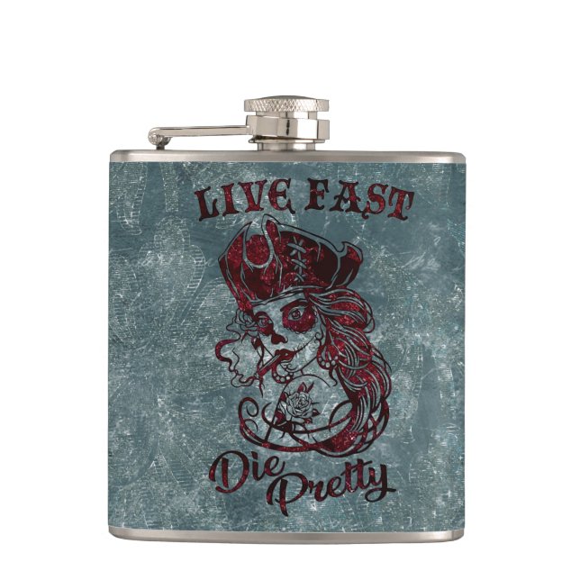 Flasques Gothique Pirate Skull Femme Vivre Fast Die Jolie (Devant)