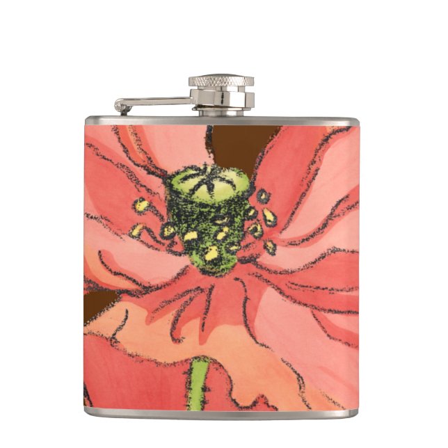Flasques Grande Fleur rose avec Arrière - plan rouge profon (Devant)