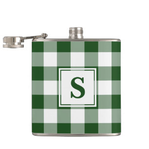 Flasques Gras vert et blanc Plaid Motif avec Monogramme