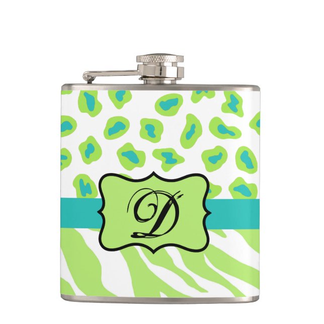 Flasques Green White Zebra Leopard Skin Monogram (Devant)