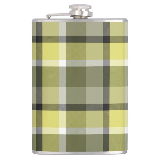 Flasques Gris pâle, Jaune, Tartan blanc Plaid Motif (Devant)