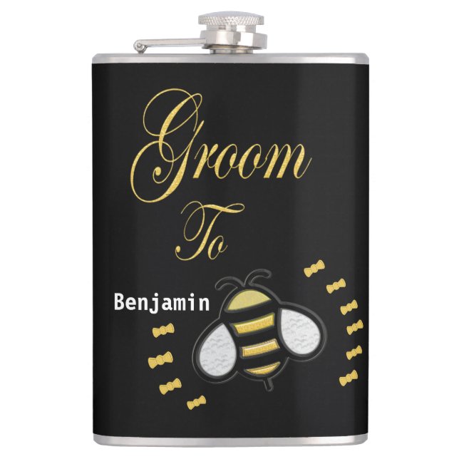 Flasques Groom To Be Gold Black Bee Bachelor Party Personna (Devant)