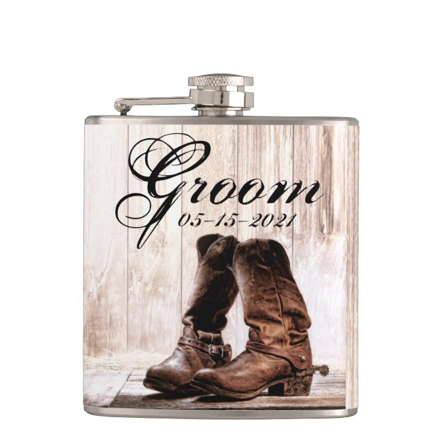 Flasques Groom Whiskey Flask bottes pays rustique ouest w (Devant)