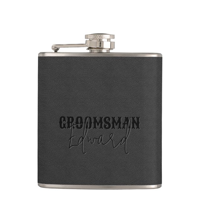 Flasques Groomsman Black Faux Leather Black Text (Devant)