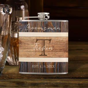 Flasques Groomsman Mariage en bois rustique