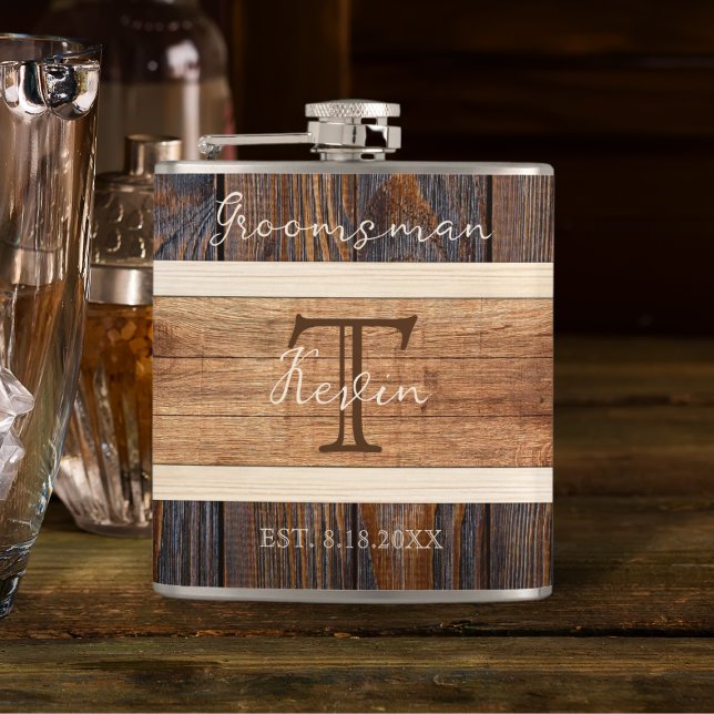 Flasques Groomsman Mariage en bois rustique (Créateur téléchargé)