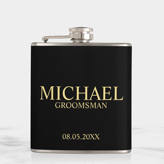 Flasques Groomsman personnalisé moderne noir et or (Créateur téléchargé)