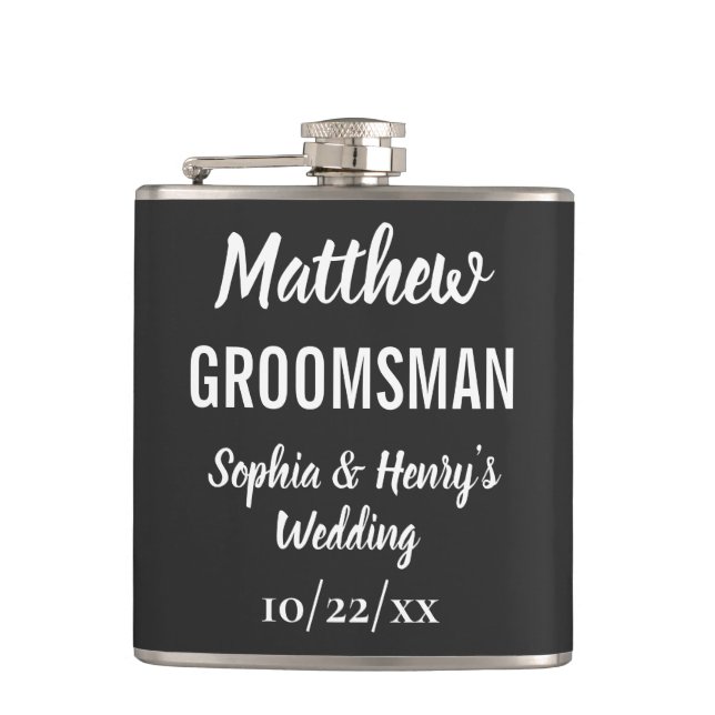 Flasques Groomsman Typographie moderne Mariage noir (Devant)