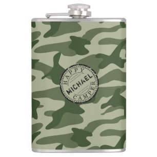 Flasques Happy Camper Olive Green Nom du Camo Camping Voyag