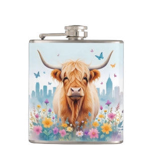 Flasques Highland Cow Animal Vintage Nature Forêt Art City