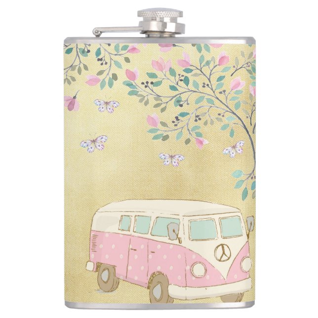 Flasques Hippy Van Butterflies et or de fleur (Devant)