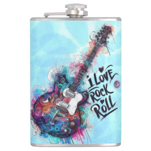 Flasques I Love Rock N Roll Electric Guitare Musique Art Bl