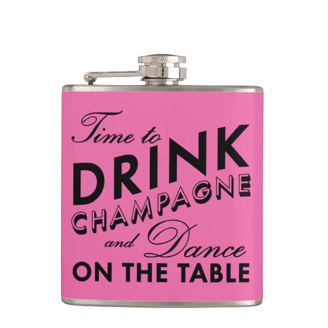 Flasques Il est temps de boire du Champagne Rose & Black Fl (Devant)