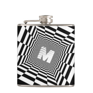 Flasques Illusion optique noire et blanche, Monogramme blan