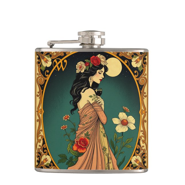 Flasques Illustration Art Nouveau Floral Femme (Devant)