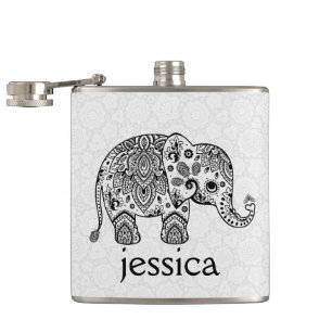 Flasques Illustration de l'éléphant Black Retro Paisley