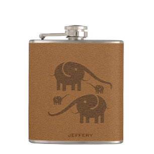 Flasques Illustration de l'éléphant en cuir Brown