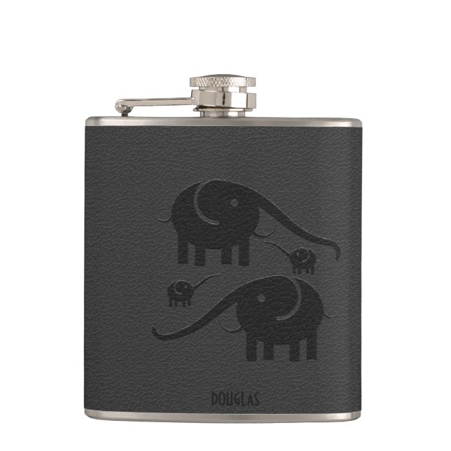 Flasques Illustration d'éléphant en cuir noir (Devant)