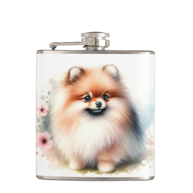 Flasques Image d'aquarelle mignonne Pomeranian (Devant)