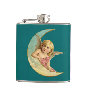 Flasques Image vintage - Angel assis sur une lune de croiss