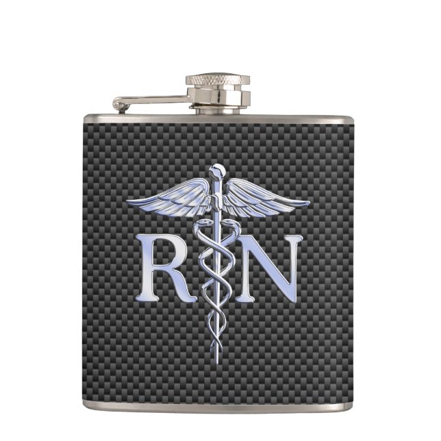 Flasques Infirmière inscrite RN Caduceus Snakes Black Carbo (Devant)