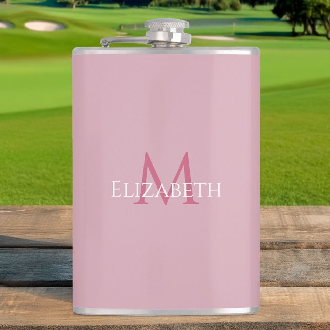 Flasques Initiale de nom personnalisé rose monogramme (Monogrammed Name Initial Pink Custom Flask)