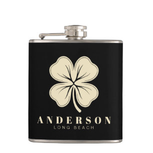 Flasques Irlandais Lucky Four Leaf Clover avec nom Vinyl no