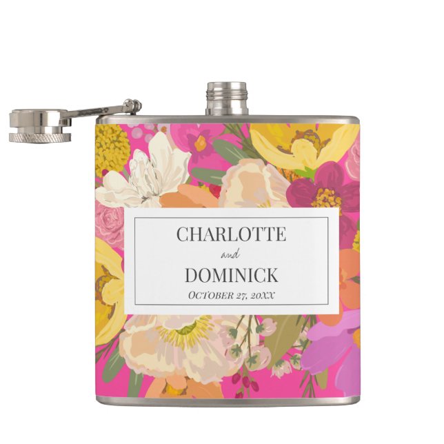 Flasques Jardin rose Floral Mariages Noms des couples (Ouvert)
