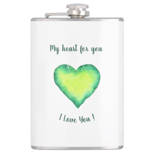 Flasques Je t'aime Cute Green et Blue Heart Anniversaire   