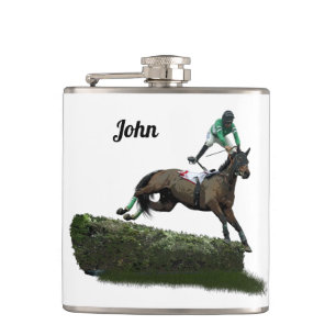 Flasques Jockey Cheval De Saut Dans Une Fiole De Boisson Ve