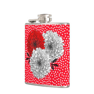 Flasques Jolie Fleurs Blanches Rouges Et Pointe Polka Desig