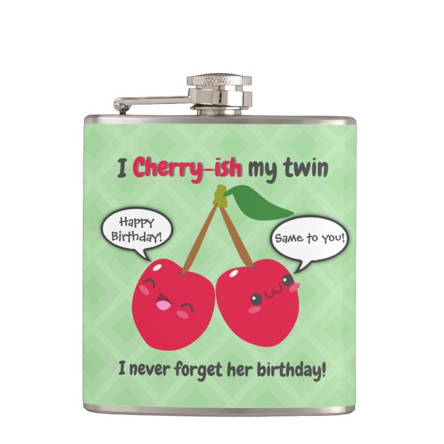 Flasques Jote Red Cherry Kawaii Twins Anniversaire (Devant)