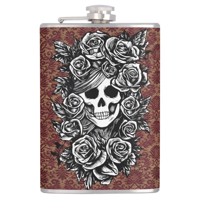 Flasques Journée Rose Du Crâne Féminin De L'Art Morte (Devant)