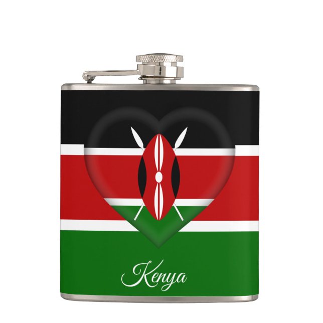 Flasques Kenyan Flag & Heart, voyagez au Kenya/fans sportif (Devant)