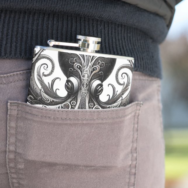 Flasques Kraken Steampunk Octopus Ornate Black (In Situ)