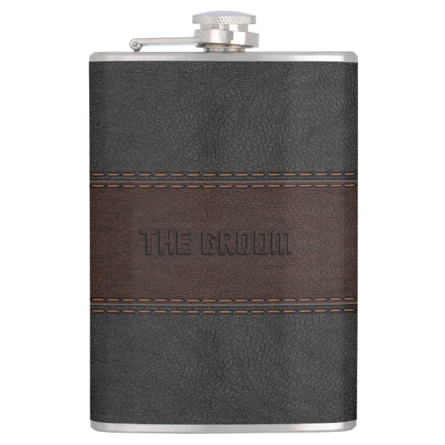 Flasques La Masculine de la pièce Texture en cuir Brown et  (Devant)